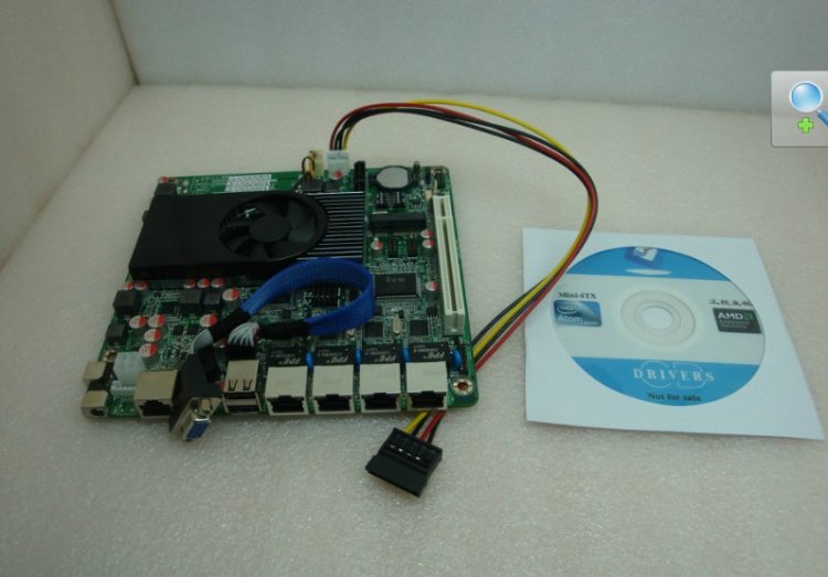 Mini-ITX motherbroard with 4 LAN ports and suppy for Intel ATOM - Click Image to Close